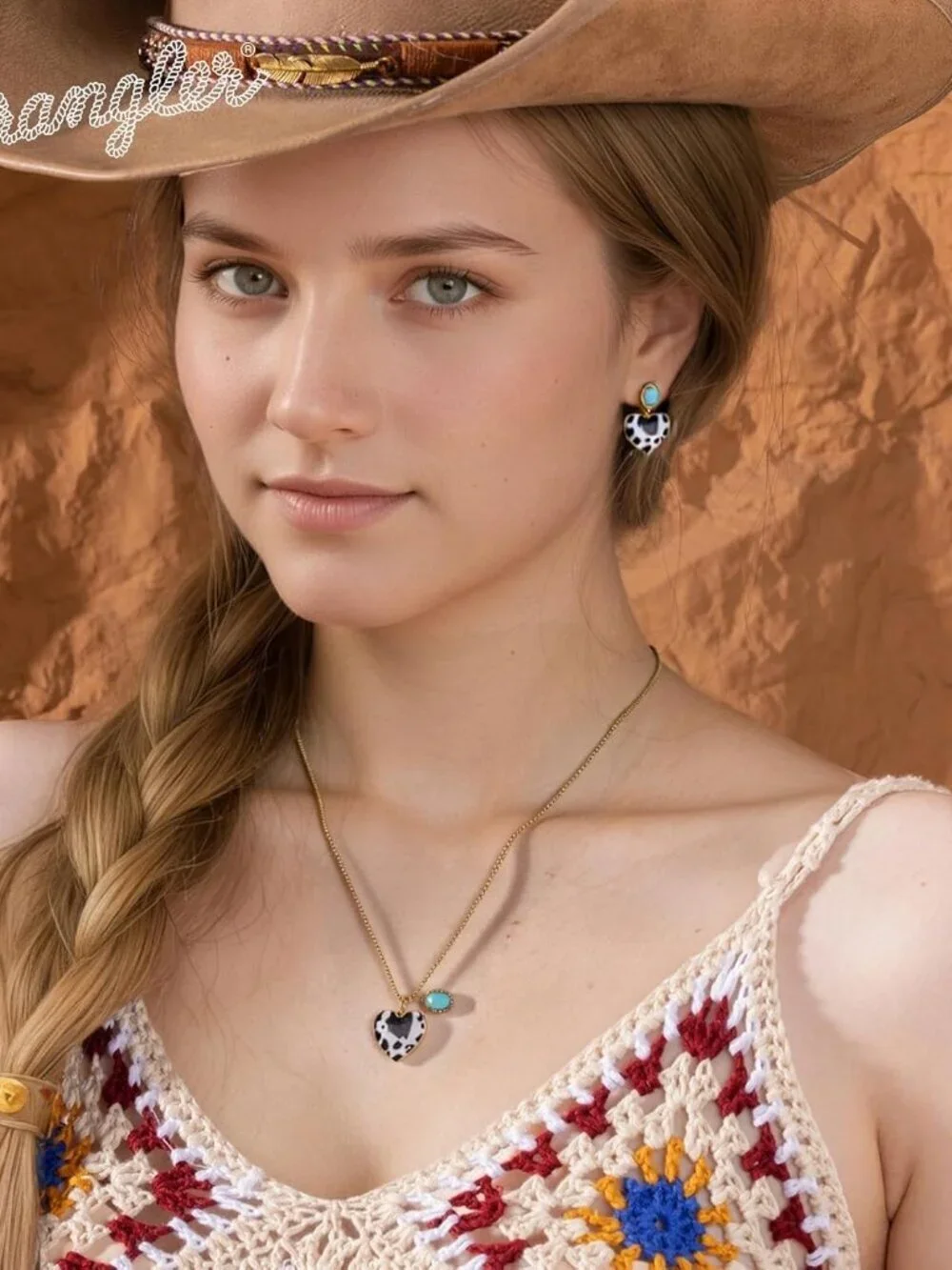 Women's Gold Turquoise Western Gold Plated Wrangler Turquoise Pendant Necklace